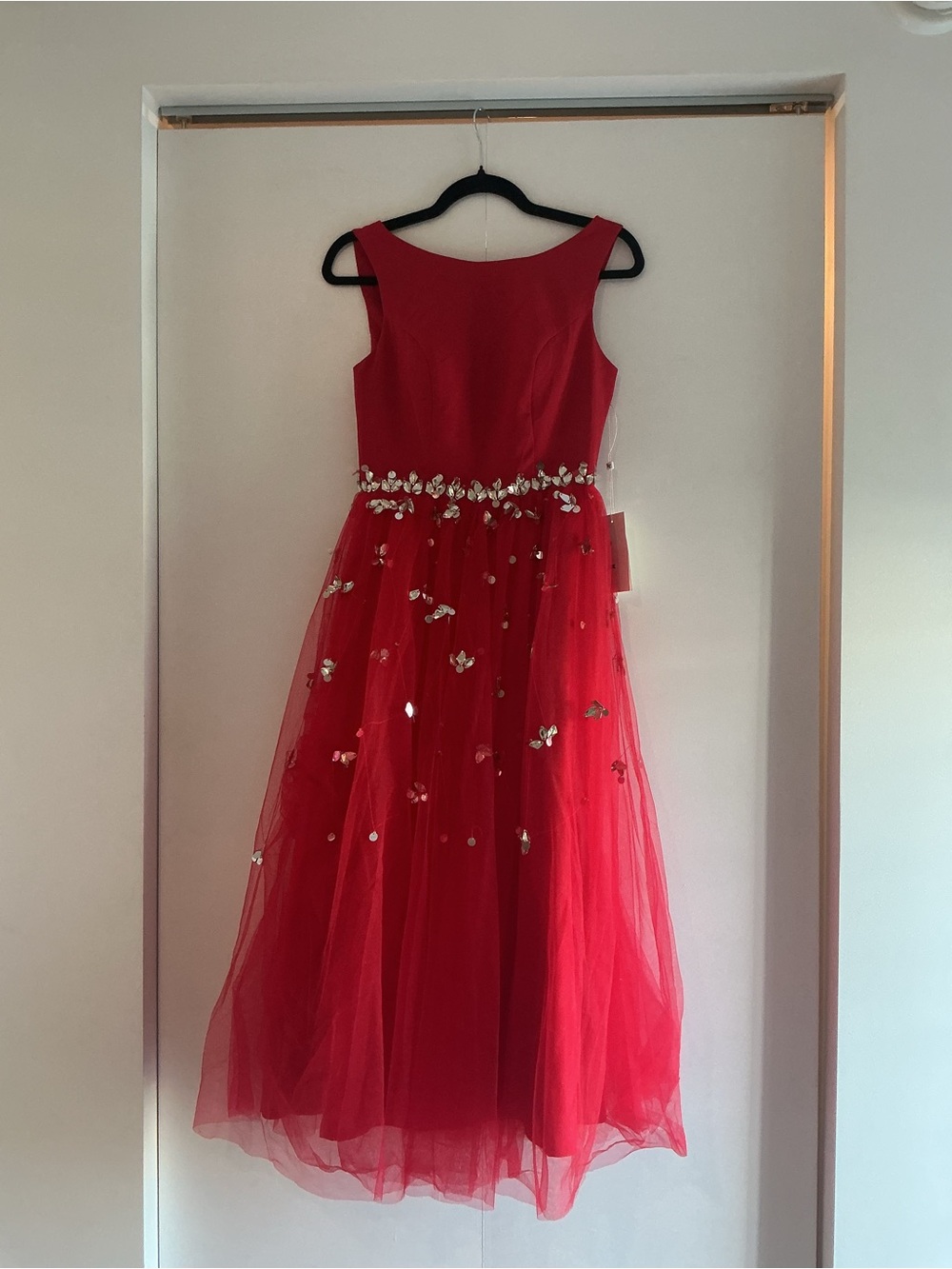 Red Tulle Floral-Appliqué Girls' Dress